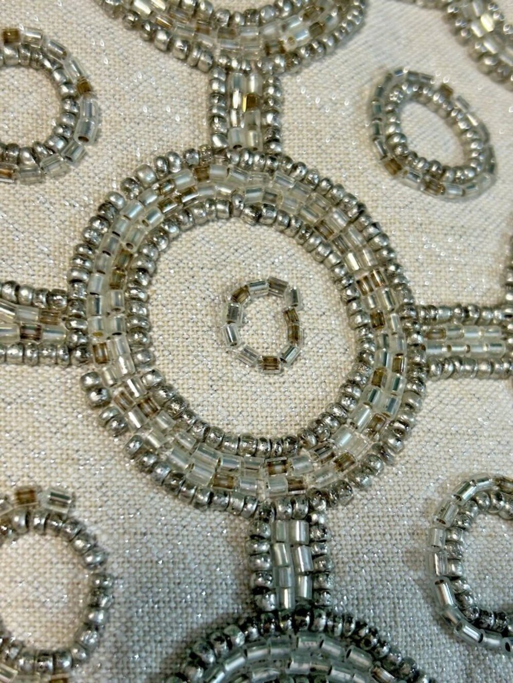 Embellished Silver Gold Glass Bead Throw Pillow Cover Made in India Zipper 12x17